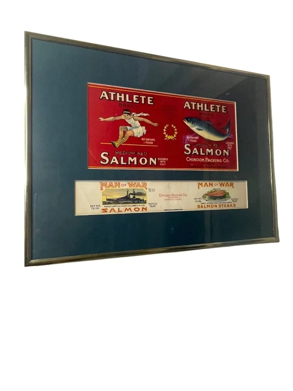 Original Athlete Brand Vintage 1930s Salmon Label Framed Art Chinook Packing Co.